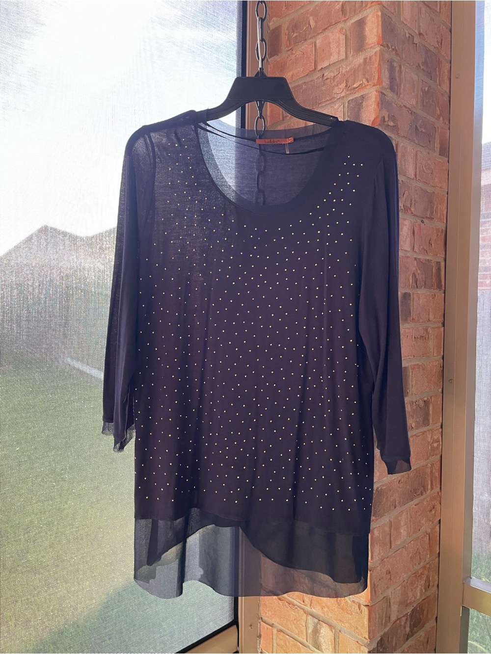 Belldini ladies Navy lightweight blouse w sheer trim XL